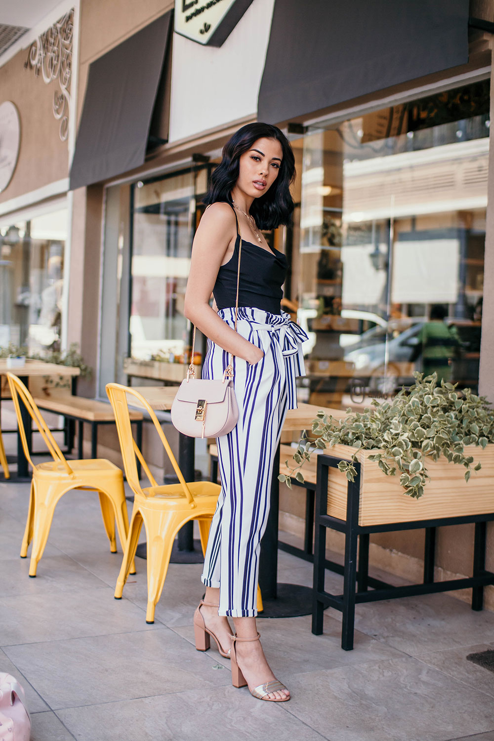 striped pants outfit